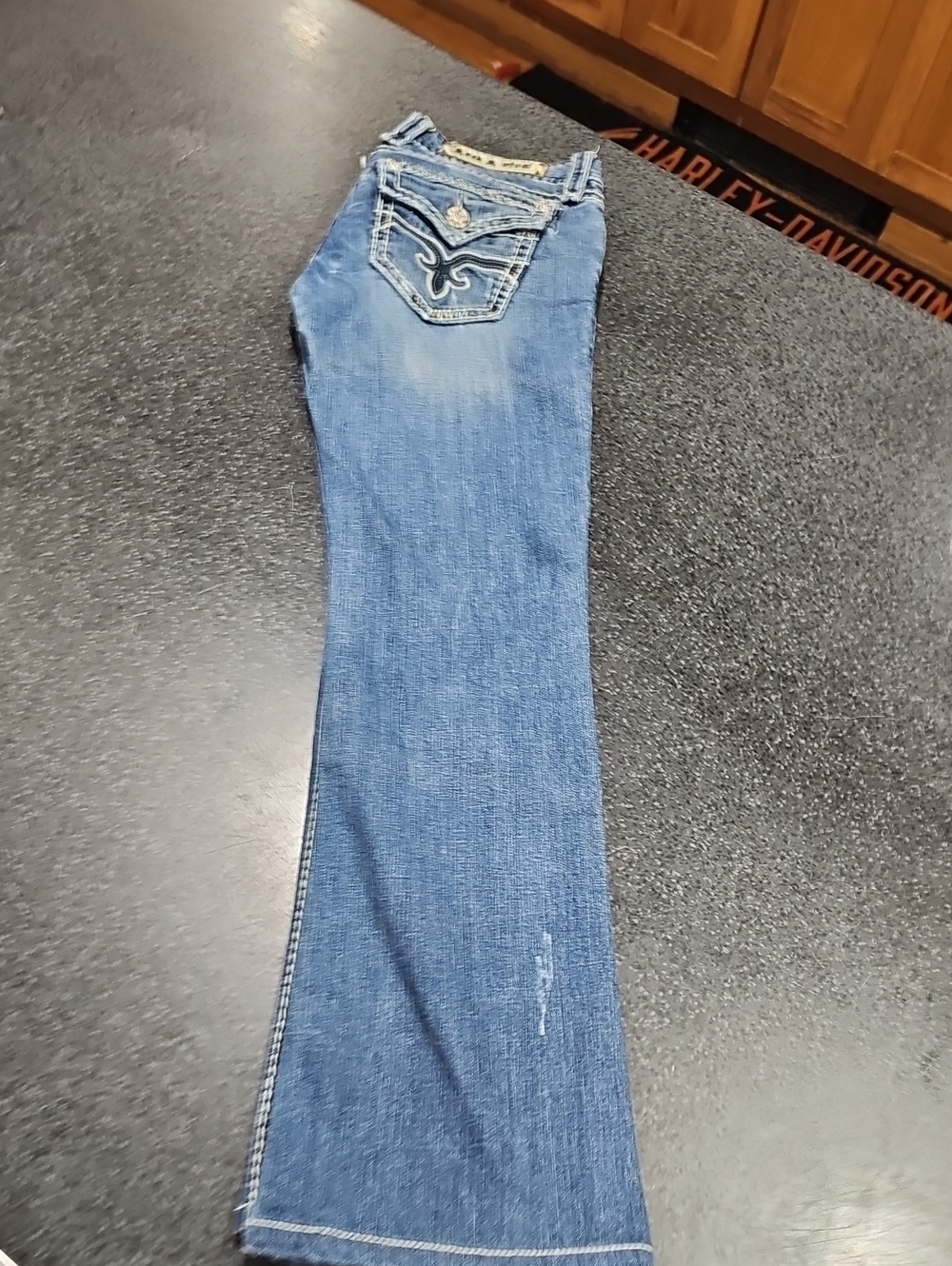 Rock Revival Blue Flared Jeans with Embroidered Back Pockets